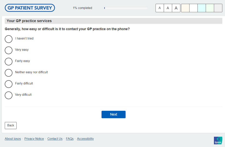 An image showing an example question from the GP Patient Survey An image showing an example question from the GP Patient Survey